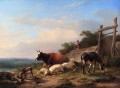 Ein Landwirt seine Tiere Eugene Verboeckhoven Esel Tending